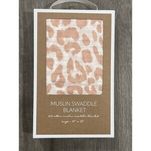 Mud Pie Pink Leopard Print Muslin Swaddle Baby Blanket 47 X 47 Oversized New